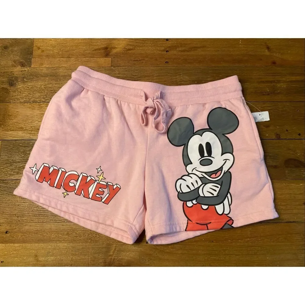 Disney Mickey Mouse Medium 7/9 NWT pink lounge sleep shorts pants graphic junior